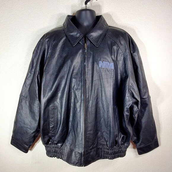 Burk's Bay Other - Burks Bay Mens 3XL Black Leather Jacket With NRA Embroidery Genuine Leather
